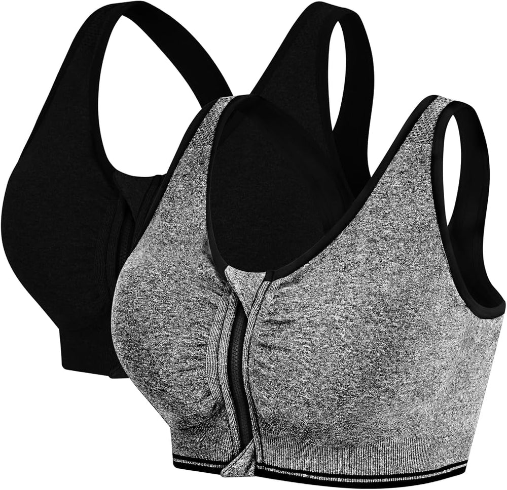 Premium Women’s Sports Bra – Front Zip, Cross Back, Hook & Adjustable High-Support Activewear Bra